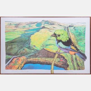 Appraisal: Ralph Woehrman b Tanager Landscape Colored pencil on paper Ralph