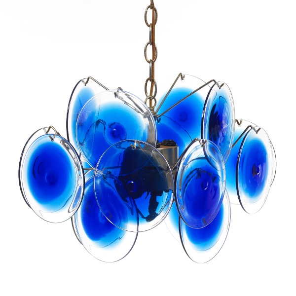 Appraisal: VISTOSI STYLE MCM BLUE AZURE DISC CHANDELIER x with adjustable