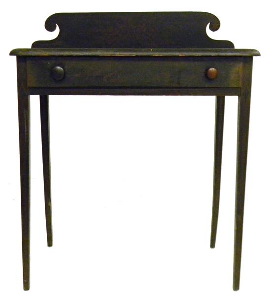 Appraisal: Sheraton single-drawer wash stand with scrolled back splash early th