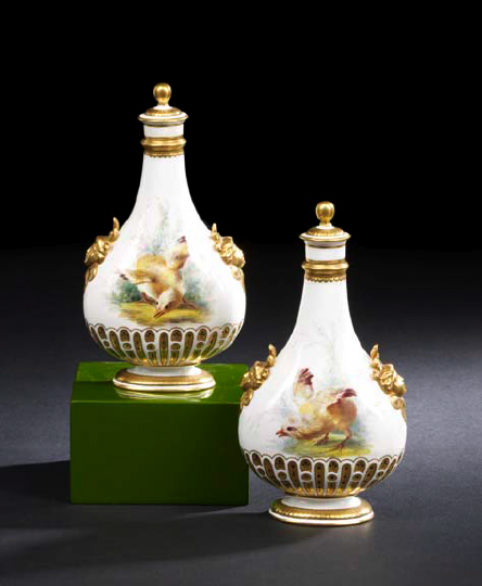 Appraisal: Good Pair of Minton White-and-Gold Porcelain Scent Bottles fourth quarter