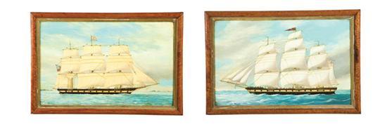 Appraisal: PAIR OF SHIP PORTRAITS AMERICAN LATE TH CENTURY Oils on