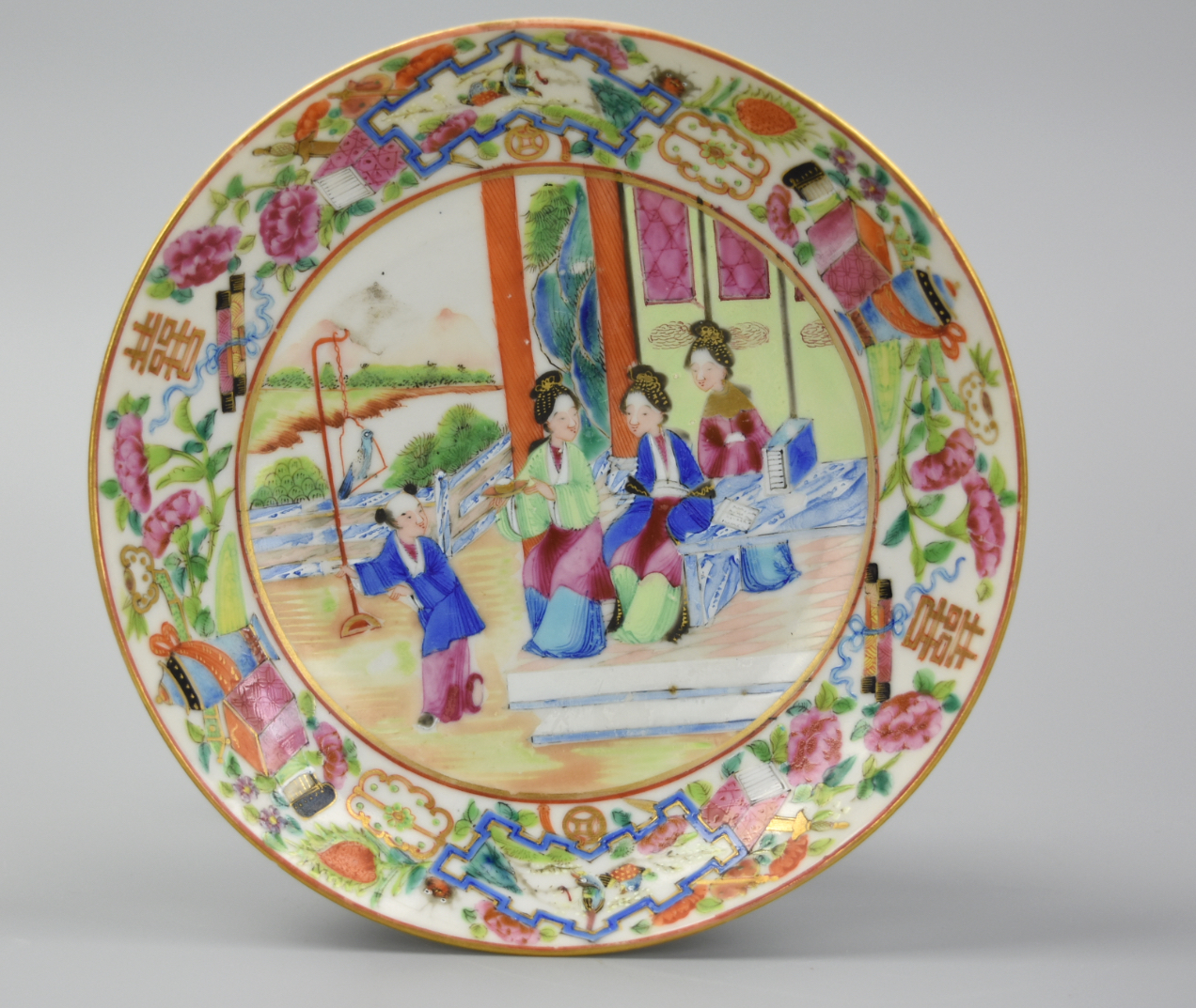 Appraisal: CHINESE CANTONESE GLAZED PLATE W FIGURES TH C A late