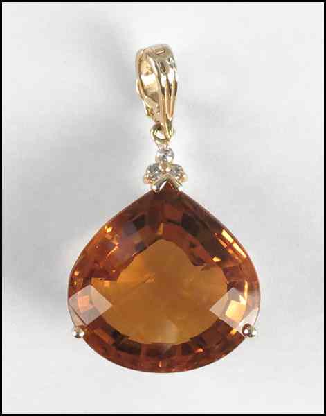 Appraisal: CHECKERBOARD FACETED CITRINE DIAMOND AND KARAT YELLOW GOLD PENDANT ENHANCER