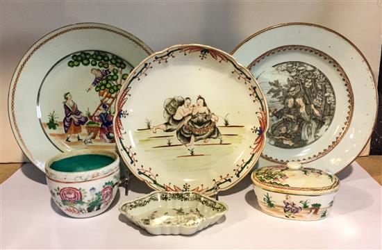 Appraisal: Sale Lot Six Chinese Export Porcelain Articles comprising three plates