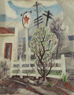 Appraisal: MOYLAN Lloyd Watercolor Texaco Station Signed lower right Lloyd Moylan