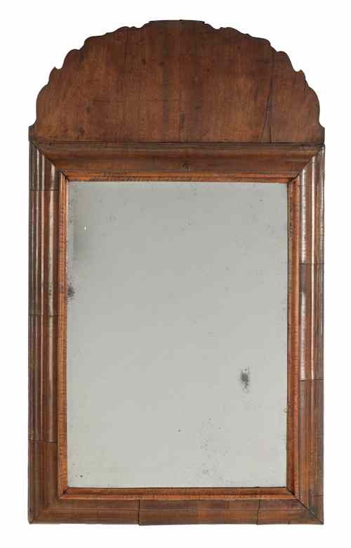 Appraisal: Queen Anne walnut veneer looking glass ca h w Provenance