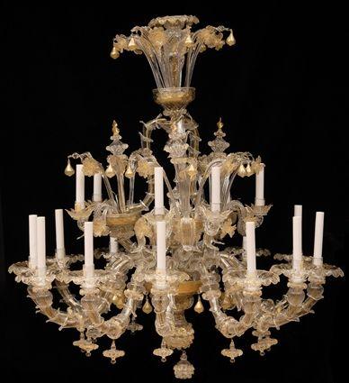 Appraisal: VENETIAN ROCOCO-STYLE GOLD-FLASH GLASS EIGHTEEN-LIGHT CHANDELIER The stem composed of