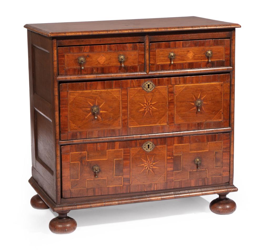 Appraisal: William and Mary Inlaid Oak Chest early th c compass