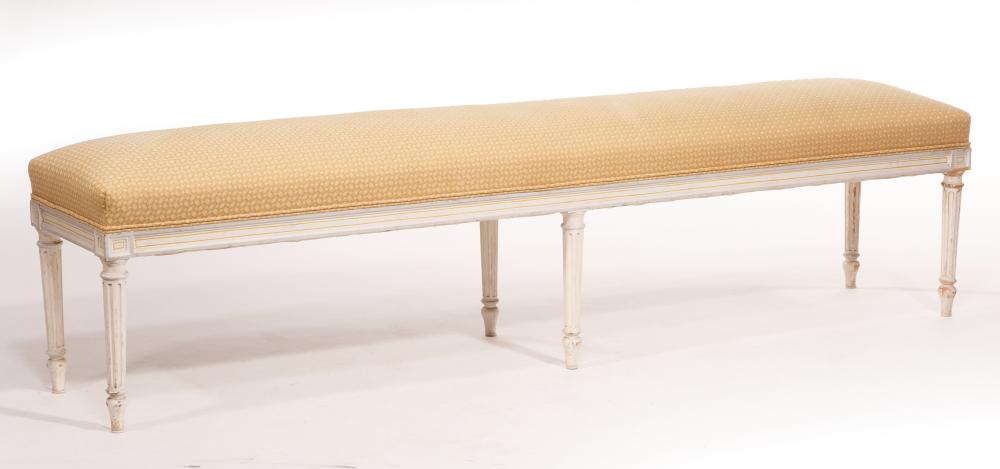 Appraisal: Louis XVI-Style Creme Peinte Hall Bench blocked corners fluted tapered