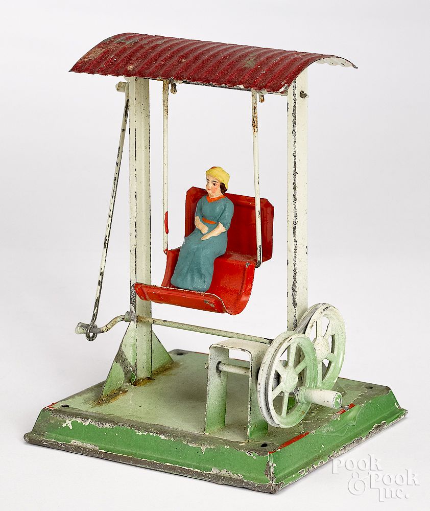 Appraisal: Painted tin swing steam toy accessory Painted tin swing steam