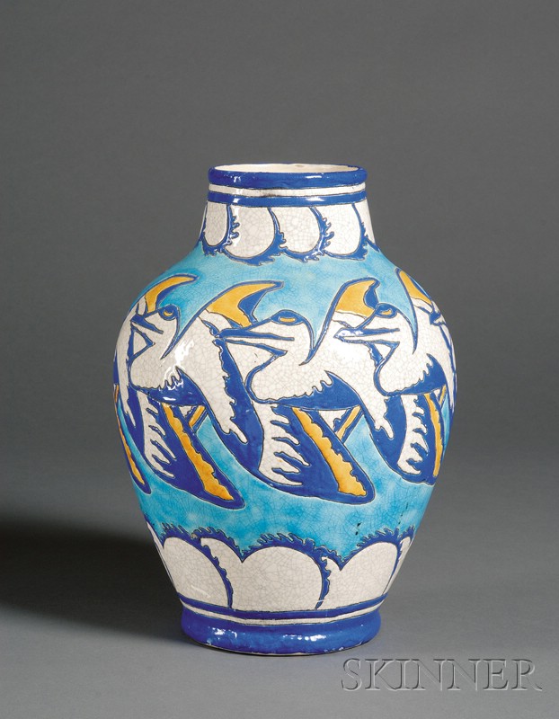 Appraisal: Boch Freres Art Deco Pottery Vase decorated with a band