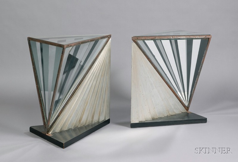 Appraisal: Pair of Art Deco Tables Mirrored glass wood metal and