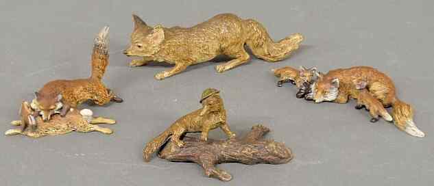 Appraisal: Four cold painted bronze foxes largest l