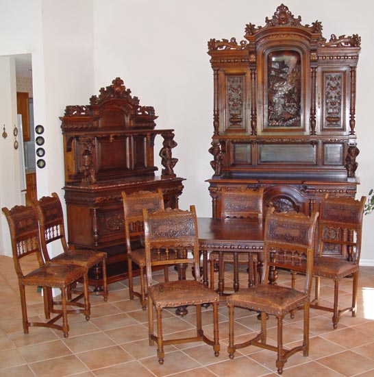 Appraisal: A GRAND HIGHLY CARVED FRENCH PIECE DINING SUITE Note the