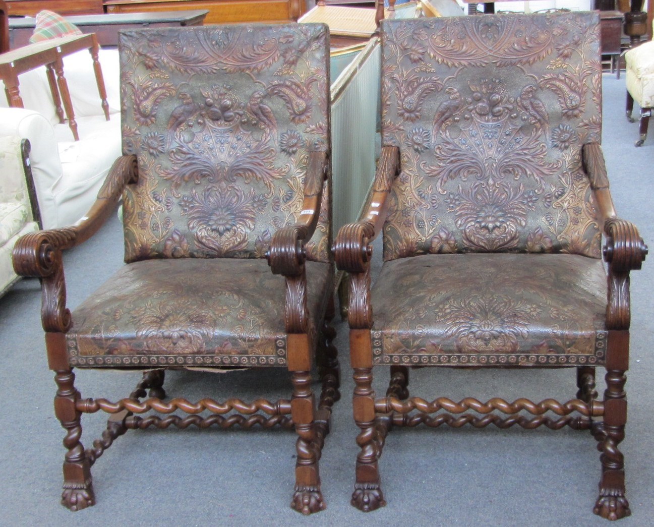 Appraisal: A pair of late th century North European carved walnut