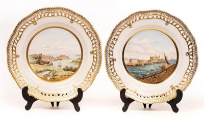 Appraisal: A pair of Royal Copenhagen cabinet plates shape depicting harbour