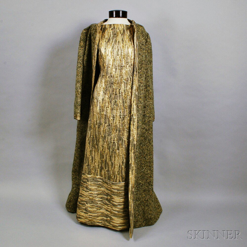 Appraisal: Pauline Trigere Metallic Brocade Gown and Coat the gown with