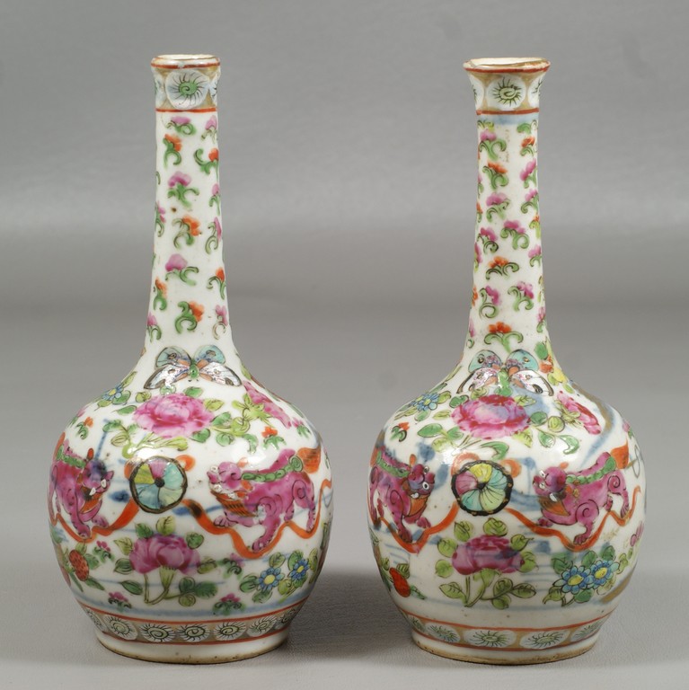 Appraisal: Pr Chinese export porcelain Famille Rose stick vases landscape and