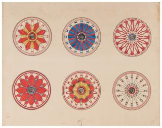 Appraisal: Original Circus Wagon Wheel Designs Artist unknown early twentieth century