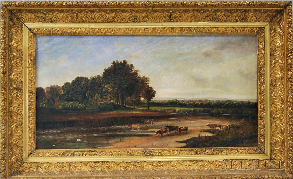 Appraisal: American School th Century Landscape with Cattle by the Water