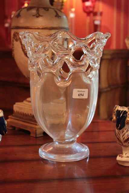 Appraisal: A GOLD FLECKED GLASS VASE with pierced rim indistinctly signed