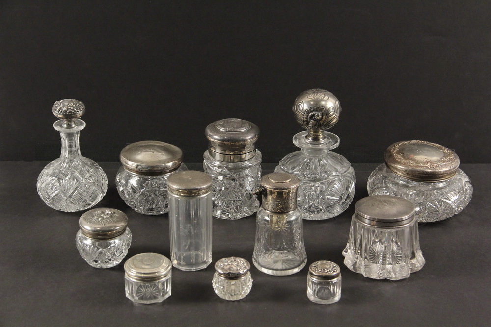 Appraisal: GROUP OF STERLING TOP DRESSER JARS - Including Large Bulbous