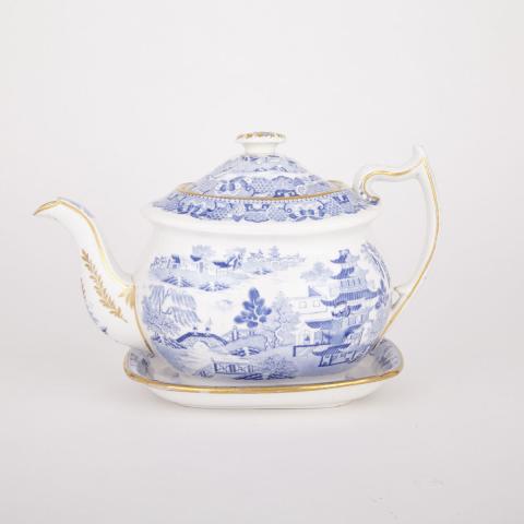 Appraisal: Ratcliffe Blue Printed Teapot and Stand c - some condition