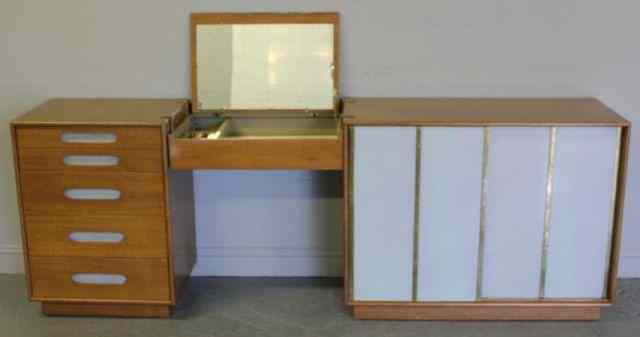 Appraisal: Section Midcentury Vanity Signed Harvey Probber With gray leather inserts