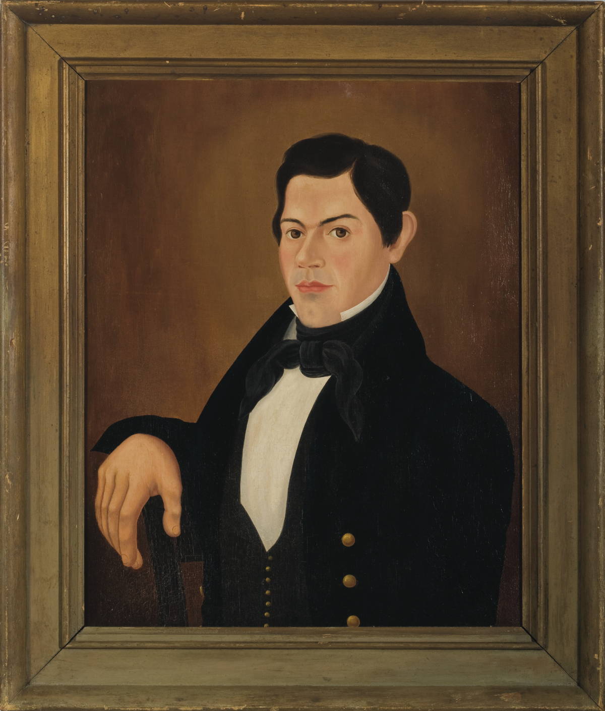 Appraisal: AMERICAN FOLK PORTRAIT OF A SEATED GENTLEMAN WITH HAND RESTING