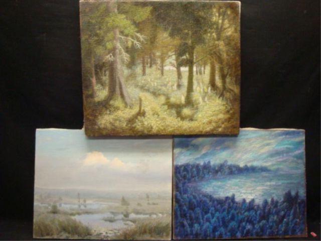 Appraisal: Three Russian Oils on Canvas c Tundra Scene- h x