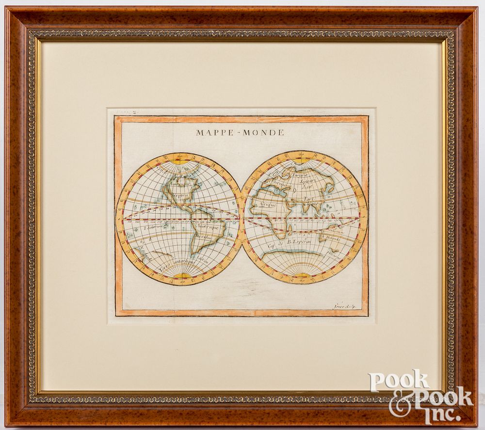 Appraisal: Hand colored engraved Mappe-Monde Hand colored engraved Mappe-Monde map of