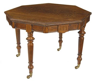 Appraisal: A late Victorian oak centre table the octagonal moulded edge