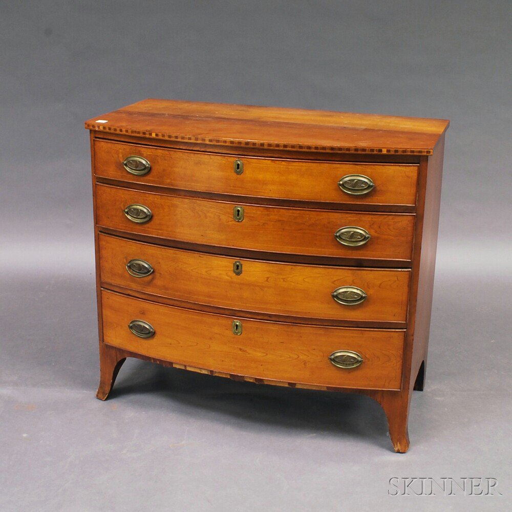 Appraisal: Federal Inlaid Cherry Bowfront Chest of Drawers New England early