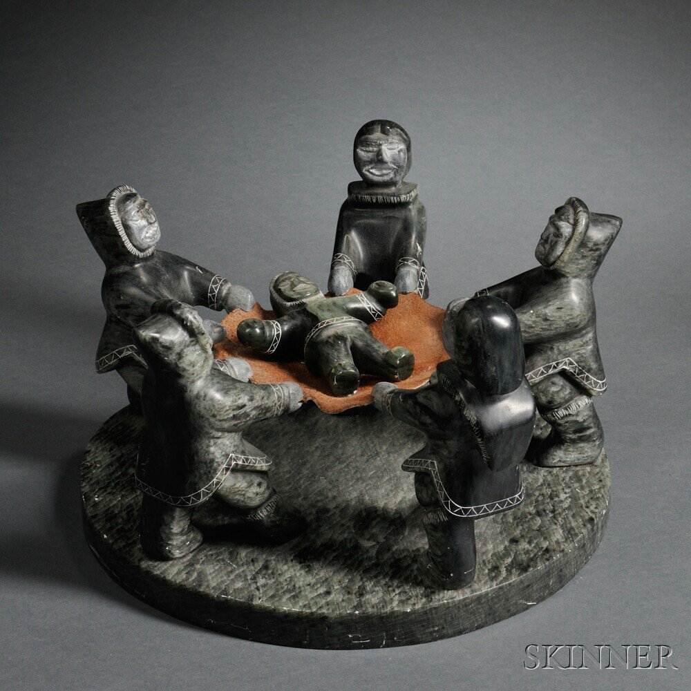 Appraisal: Contemporary Inuit Soapstone Carving depicting a child being tossed in