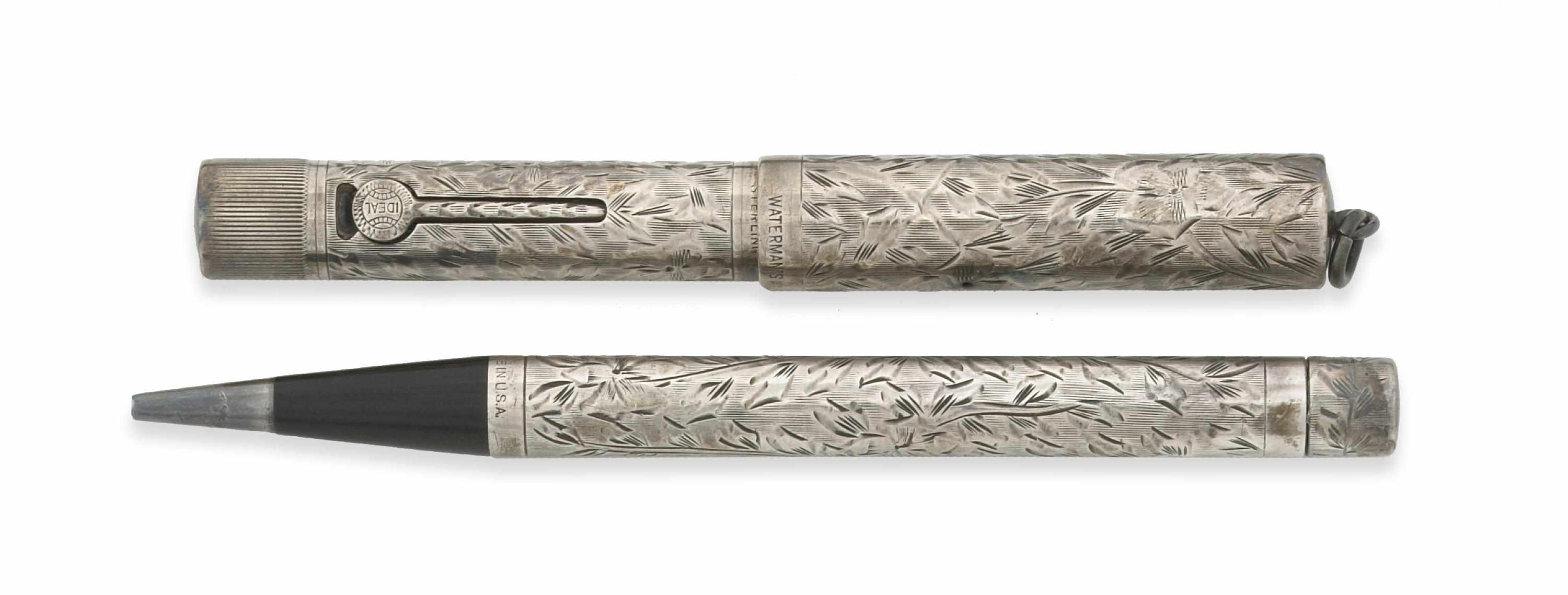 Appraisal: WATERMAN'S Fountain Pen and Mechanical Pencil V silver overlay lower