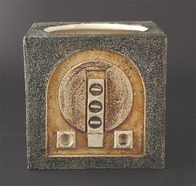 Appraisal: A Troika Pottery Cube vase modelled in low relief with