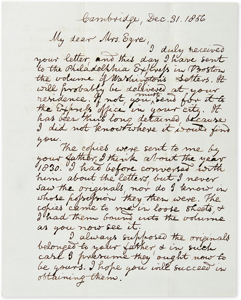 Appraisal: WASHINGTON'S BIOGRAPHER SENDS COPIES OF THE FIRST PRESIDENT'S LETTERS WASHINGTON