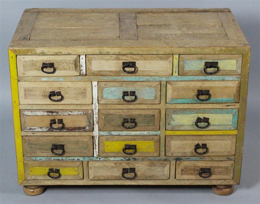 Appraisal: FIFTEEN DRAWER CURIOSITY CHEST having a rectangular and paneled top