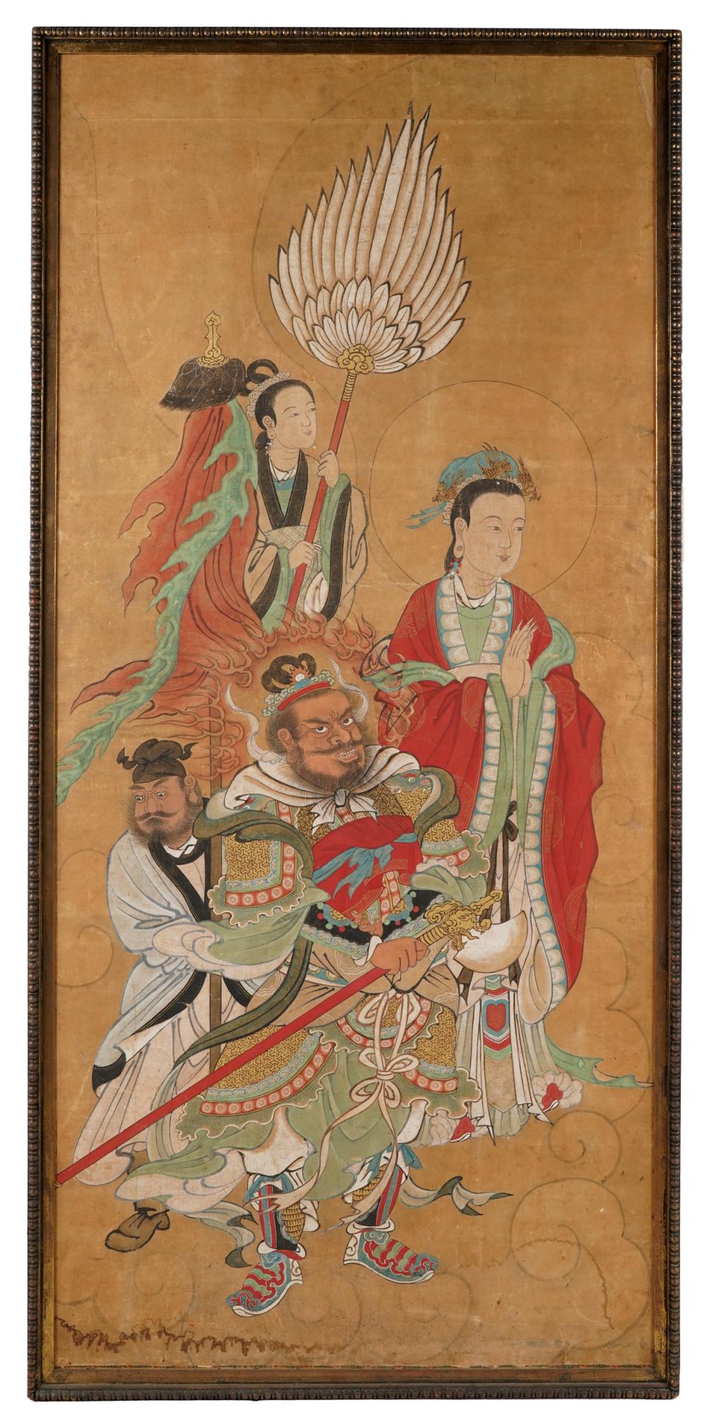 Appraisal: CHINESE SCROLL PAINTINGframed and mounted to wood panel Condition signs