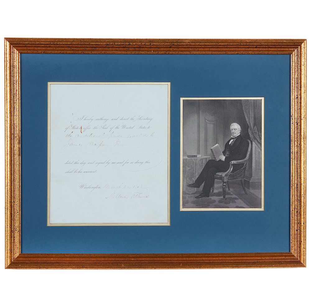 Appraisal: Millard Fillmore Conditional Pardon Framed President Millard Fillmore - signed