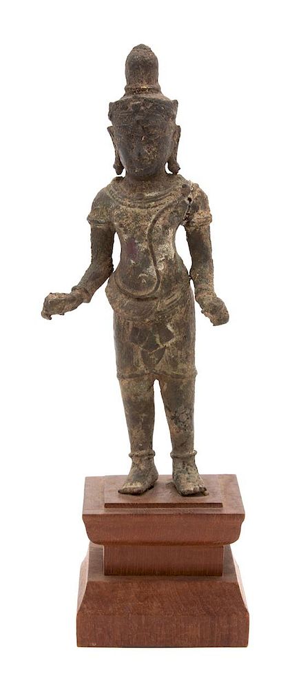 Appraisal: A Khmer Bronze Figure of a Standing Buddha Height inches