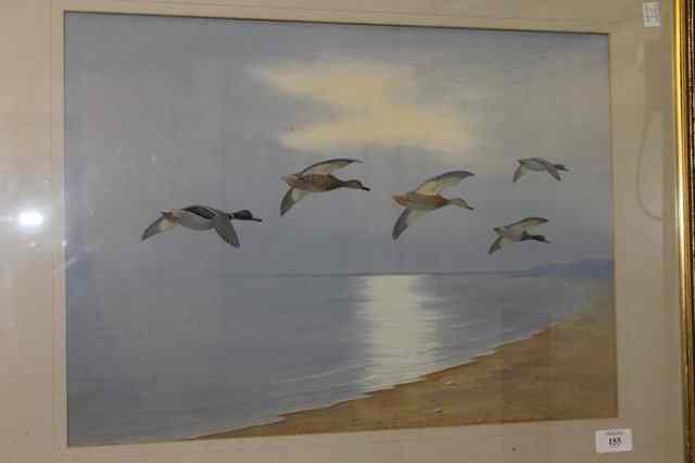 Appraisal: Philip Rickman British - Ducks flying over a beach signed