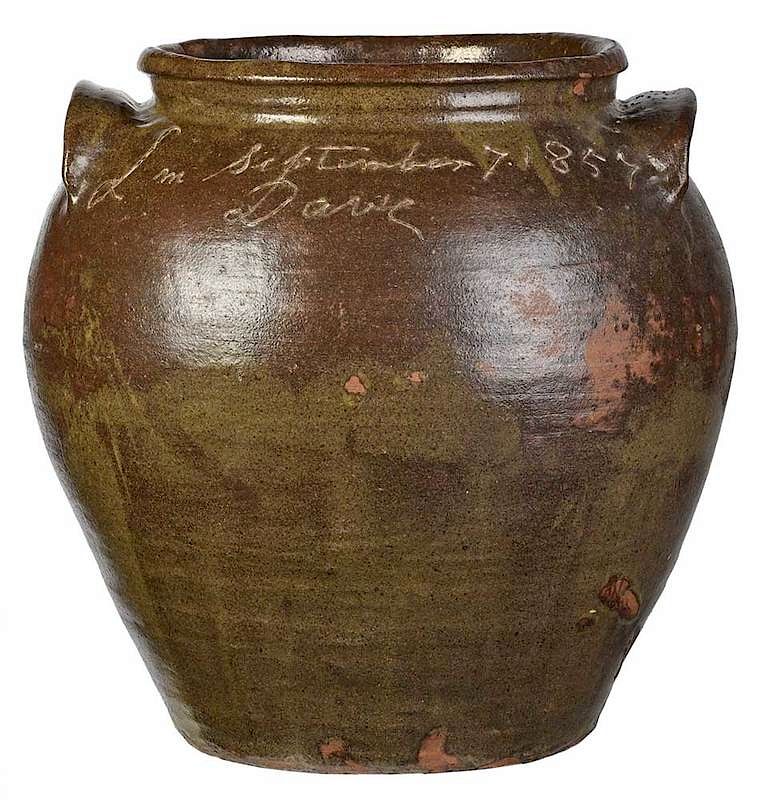 Appraisal: Monumental Dave Edgefield Stoneware Jar Edgefield District South Carolina dated