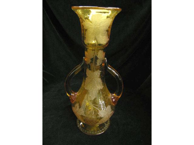 Appraisal: Pairpoint Art Glass Vase grape vine etched decor golden topaz