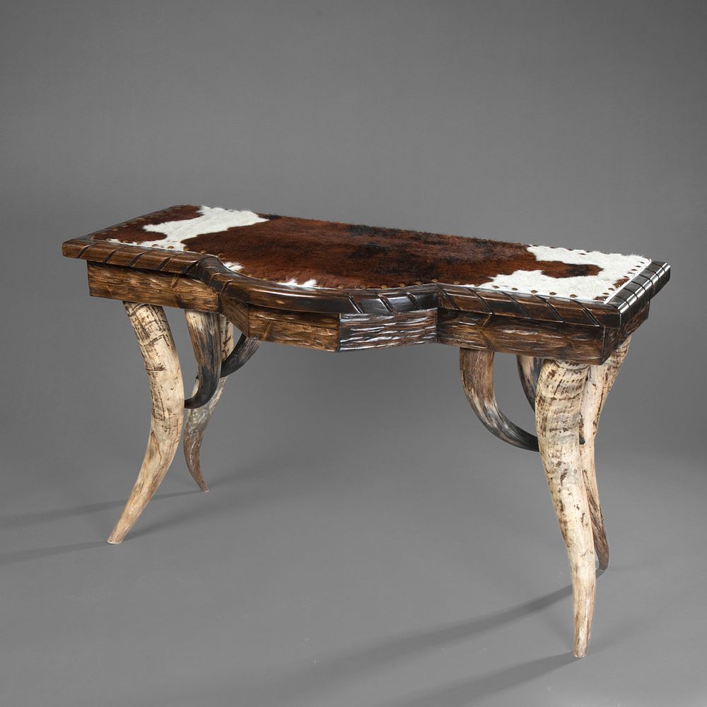 Appraisal: American Southwest Longhorn and Cowhide Buffet Table American Southwest Longhorn