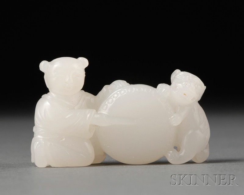 Appraisal: Jade Carving pure white stone figure of a boy with