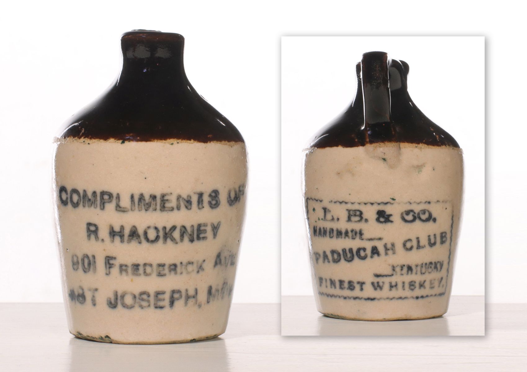 Appraisal: ST JOSEPH MISSOURI TWO-SIDED WHISKEY MINI JUGThe condition is as