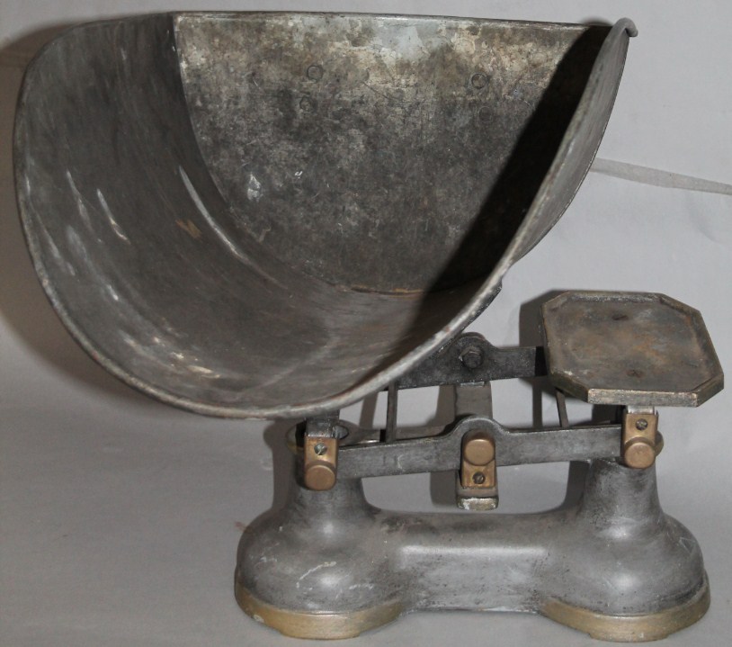 Appraisal: An early thC metal table scale with coal bucket tray