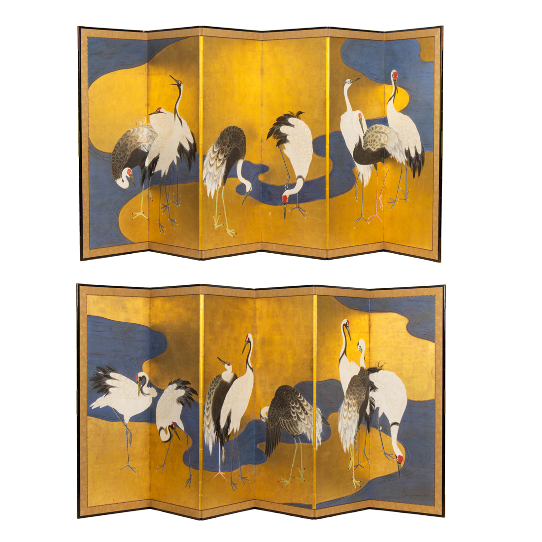 Appraisal: PAIR OF JAPANESE SIX-PANEL FOLDING SCREENS Pair of Japanese six-panel