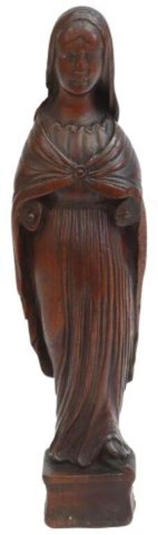 Appraisal: Continental carved religious sculpture Virgin Mary th c hooded figure